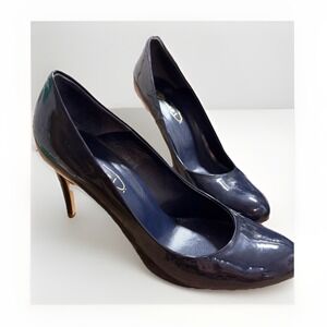 Bianca Di Navy Patent Leather Pumps Round Toe Stiletto Heels Made in Italy 40